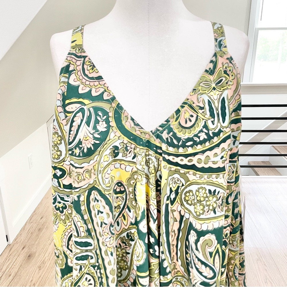 NWT 2X blue pink green and yellow earth tones bohemian high low midi maxi dress - Picture 7 of 9